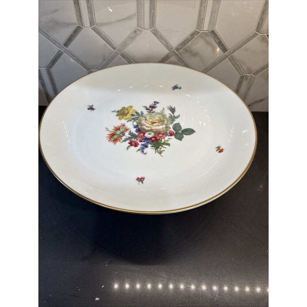 Vintage Bavaria Germany Kuba, Pedestal Cake Plate Floral w/ Gold Rim, 11”
